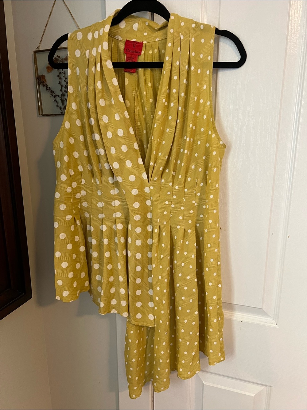 Christina Mustard Yellow Polka Dot Sleeveless Wrap Top asymmetrical 💗